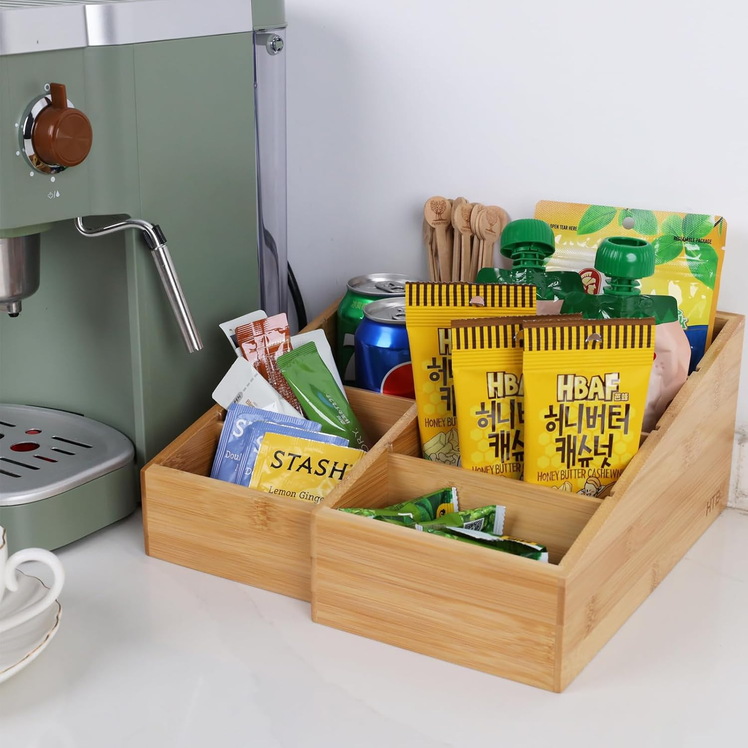 4-Section Snack Organizer with Removable Dividers for Kitchen, Cabinet, Office,