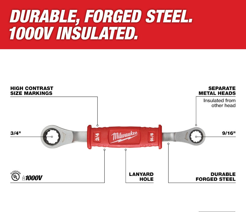Milwaukee Lineman s 2-in-1 Insulated Ratcheting Box Wrench #48-22-9211
