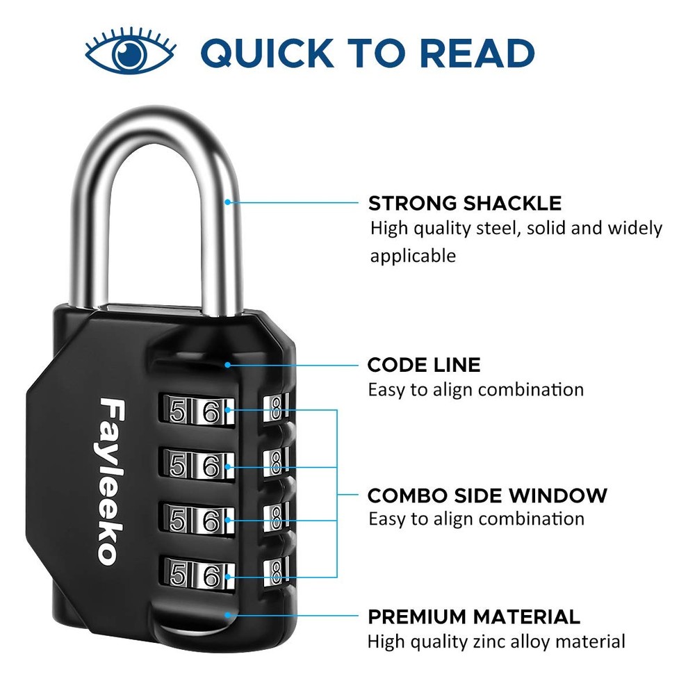 4-Pack Combination Lock 4-Digit Padlock for School Gym Locker Toolbox Case