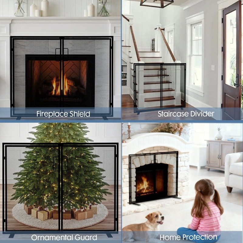 39" Fireplace Screen with Hinged Doors, 2 Panel Spark Guard Cover
