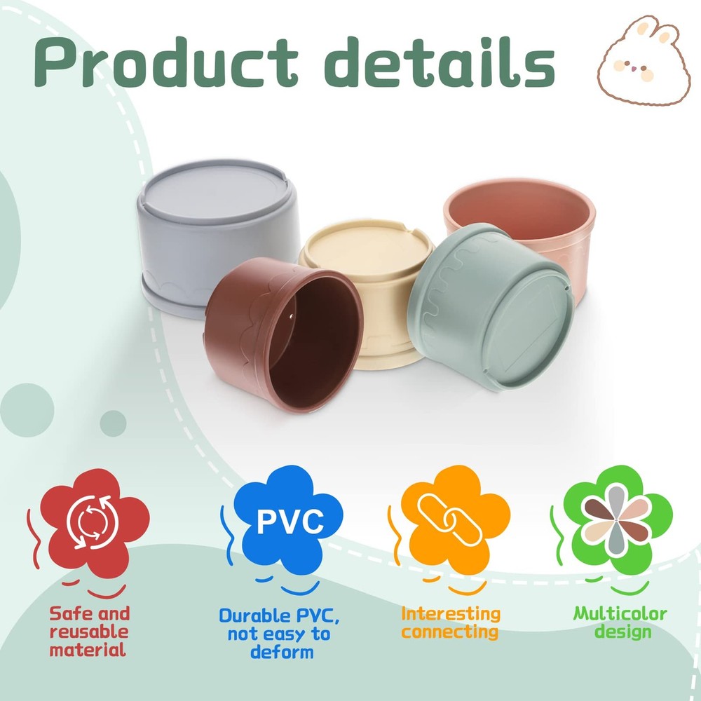 Stacking Cups for Bunnies - 8 Multi-Colored Nesting Toys for Small Pets