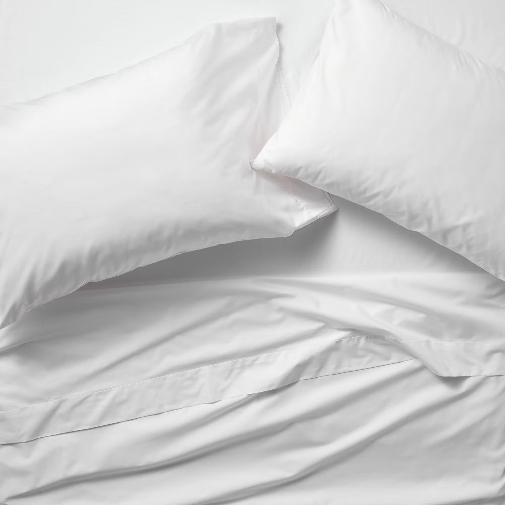King 400 Thread Count Percale Sheet Set White - Casaluna