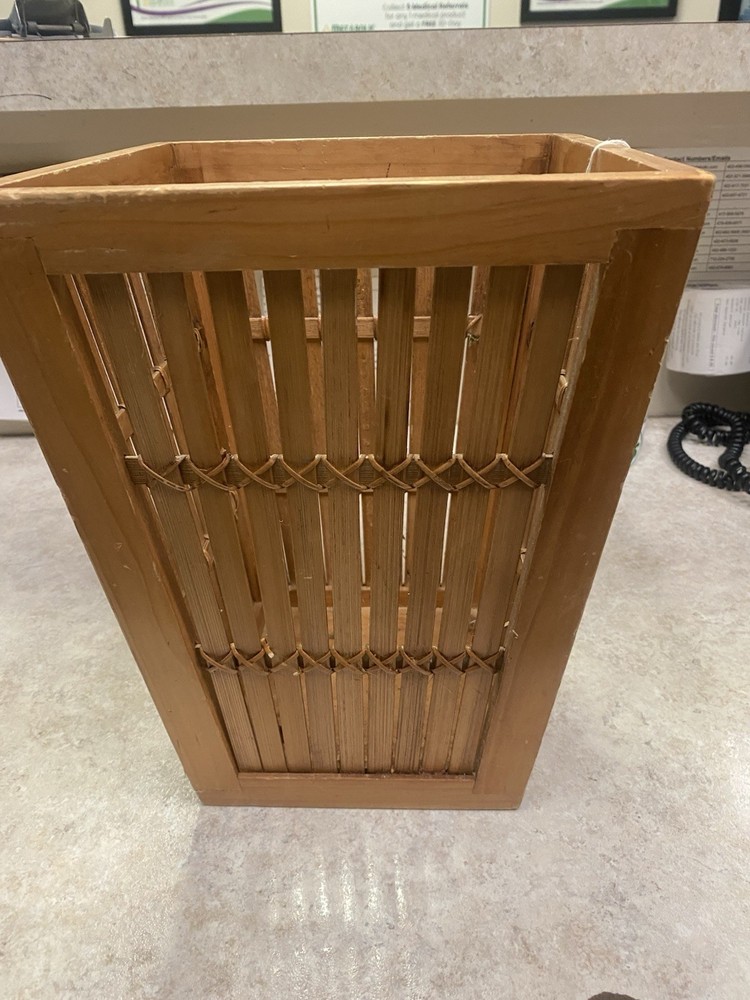 Vintage Bamboo Rectangular Wastebasket Handmade Brown Indoor Non-Lidded