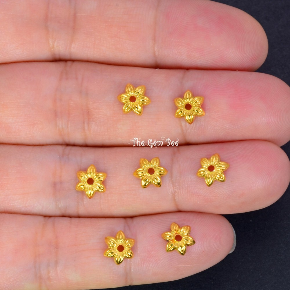 6.5mm 18k Solid Yellow Gold Leaf Design Bead Cap Finding PAIR