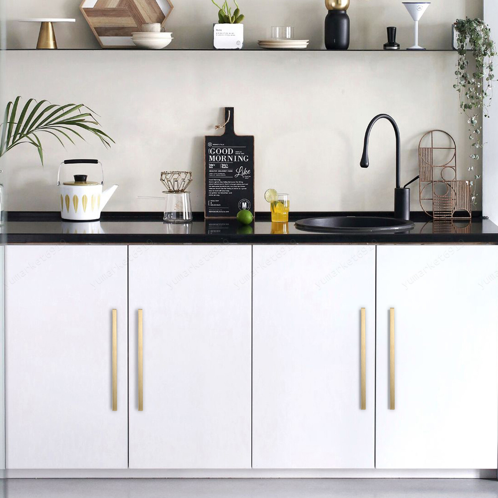 Stainless Steel Kitchen Square Cabinet Handles Brushed Gold T-Bar Drawer Pulls