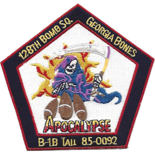 5" AIR FORCE  128TH BOMB SQUADRON B -1B TAIL 85-0092 EMBROIDERED PATCH