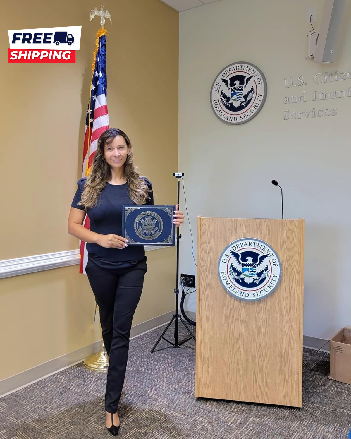 U.S. Citizenship and Naturalization Certificate Holder. Gold American Eagle Logo