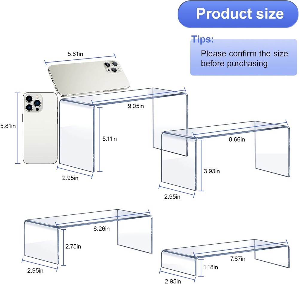 Acrylic Risers 8 Pcs – Clear Rectangular Display for Perfume Organizer, Figure