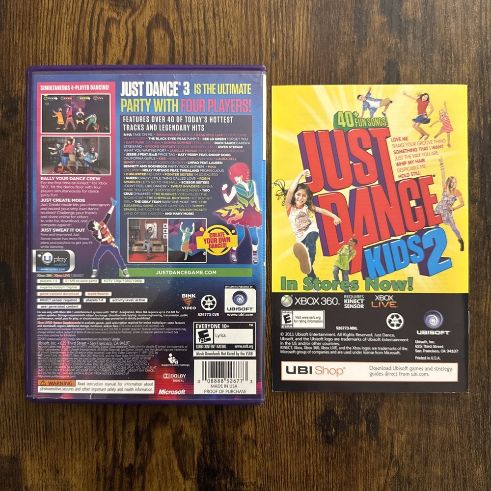Just Dance 3 (Microsoft Xbox 360, 2011 Kinect) Case & Manual Only No Game Disc
