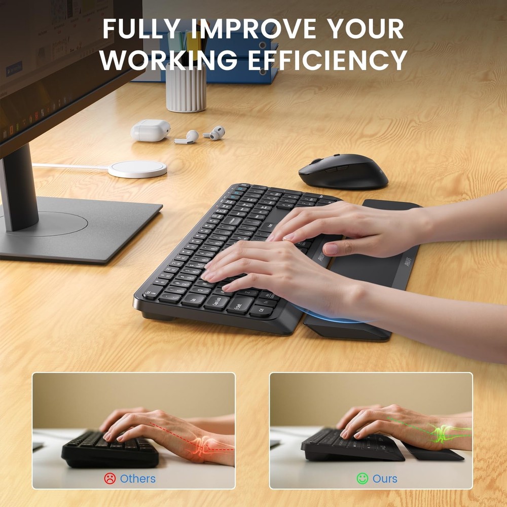PHILIPS Bluetooth Keyboard and Mouse Combo, Ergonomic Design with Wrist Rest ...