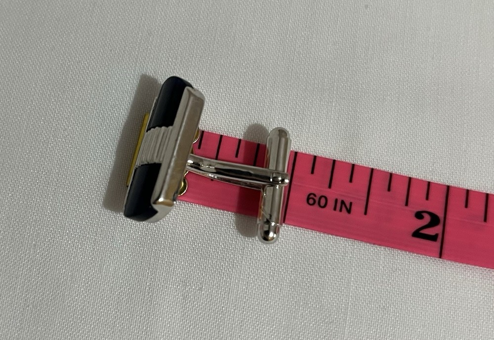 Silver Tone Rectangular Ribbed & Black Enamel Cufflinks Swivel Back Men’s