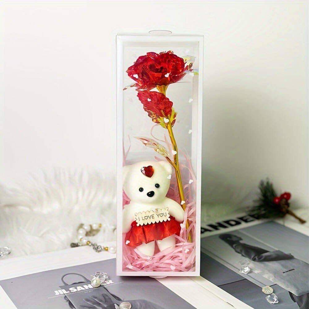 Enchanted Bear & Rose Gift Box for Special Occasions (Red)