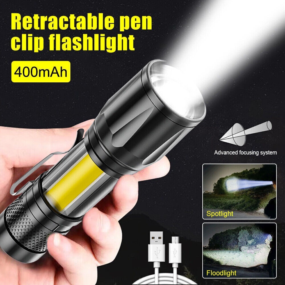 1PCS Mini LED Torch Light USB Rechargeable Zoomable Flashlight Camping Lamp