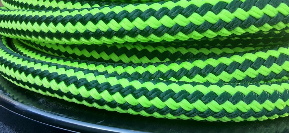 9/16 x 48 ft. Double Braid-Yacht Braid Polyester Rope. Hunter/Lime