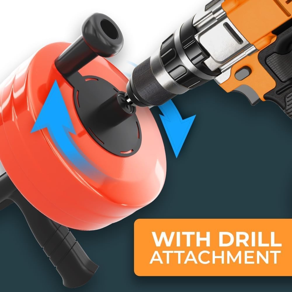 User-Friendly 50 FT Drain Snake with Video Instructions & Drill Attachment