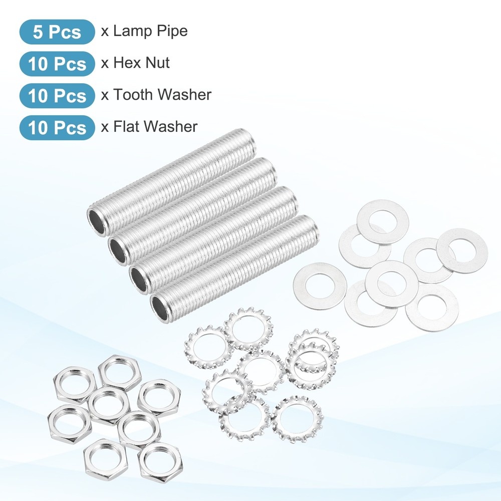 35Pcs 2.6" 1/4IP Lamp Pipe Kit with Lock Nuts Washers for Assembly, Silver