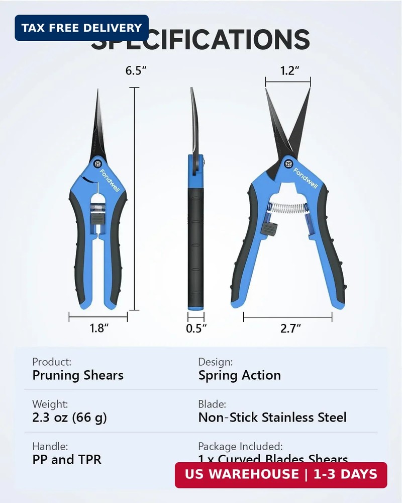 Fondwell 6.5" Trimming Shears Pruning Snips: Precise Gardening Scissors with Cur