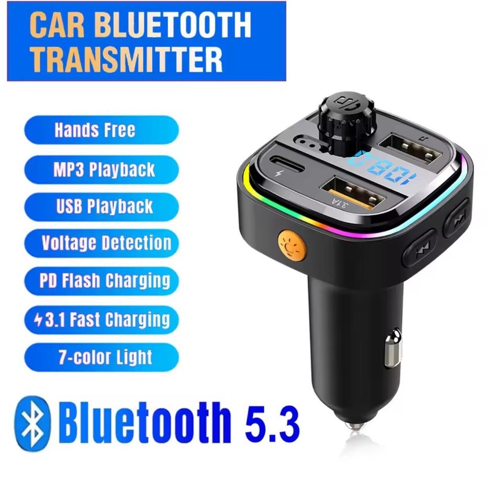 C26 Car FM Transmitter Dual USB Type-C Bluetooth Wireless Speaker Hands-Free MP3