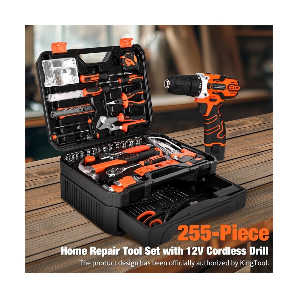 255-Piece Tool Set - Tool Kit with 12V Cordless Drill Driver, Toolbox Storage...