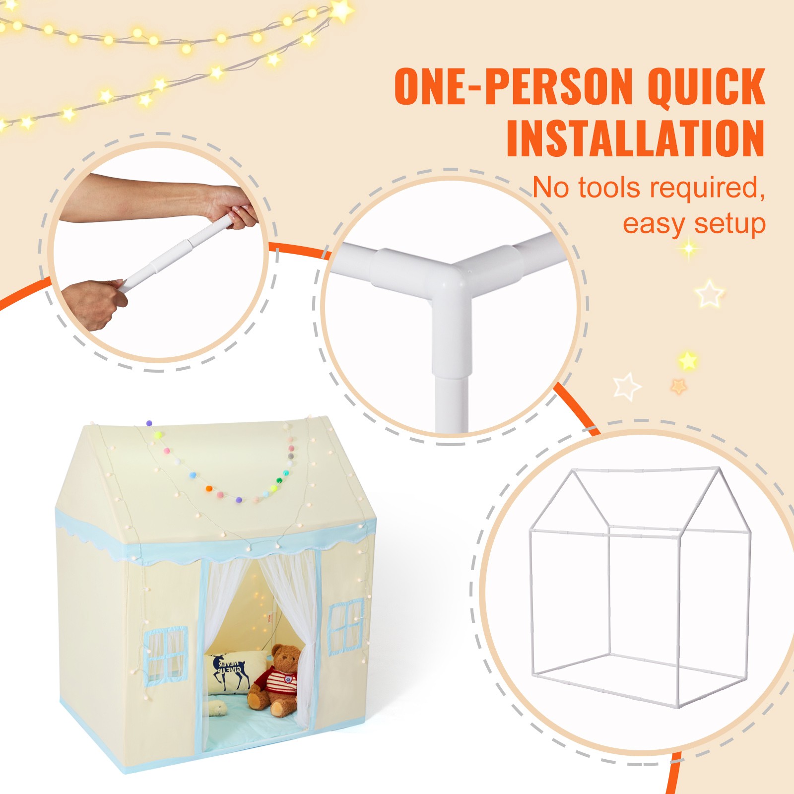 Kids Play Tent Kids Tent for 1-5 Years Old Toddler Tent with Mat and Lamp