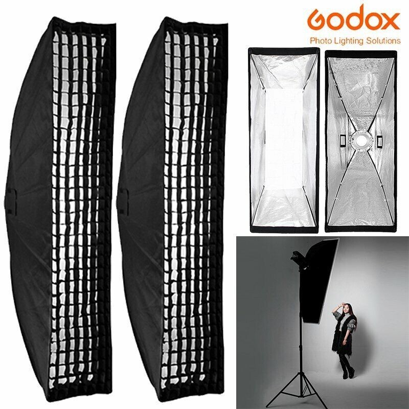 2PCS Godox 35x160cm Rectangle Softbox w/ Grid Bowens Mount For Flash Speedlite