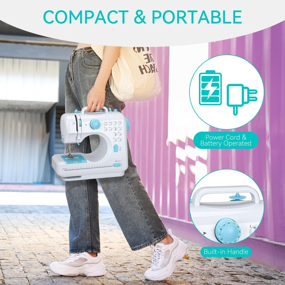 Mini Sewing Machine for Beginners, Portable Electric Sewing Machine with Dual