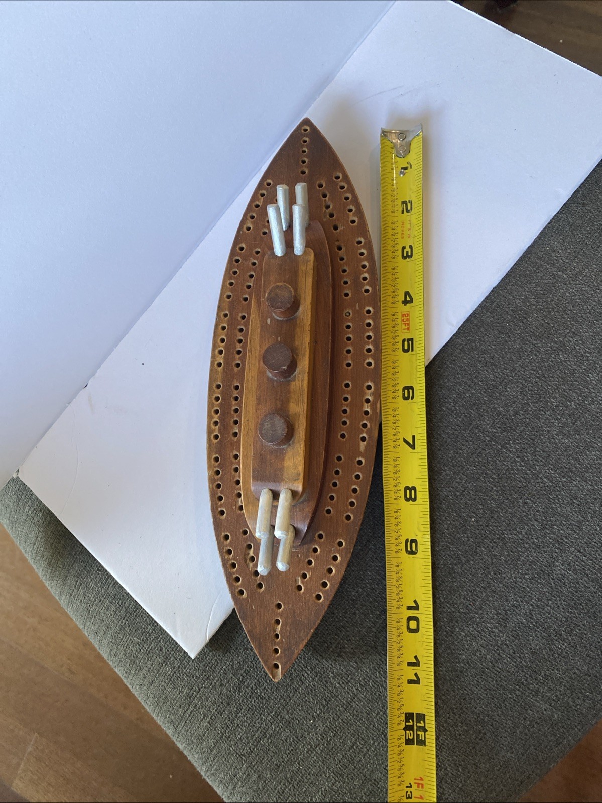 Vintage Folk Art WW2 Trench Art Battleship Cribbage Board Ship