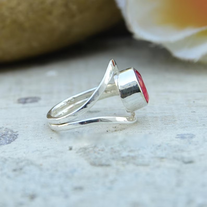 Solid 925 Sterling Silver Natural Red Ruby Round Gemstone Handmade Women's Ring