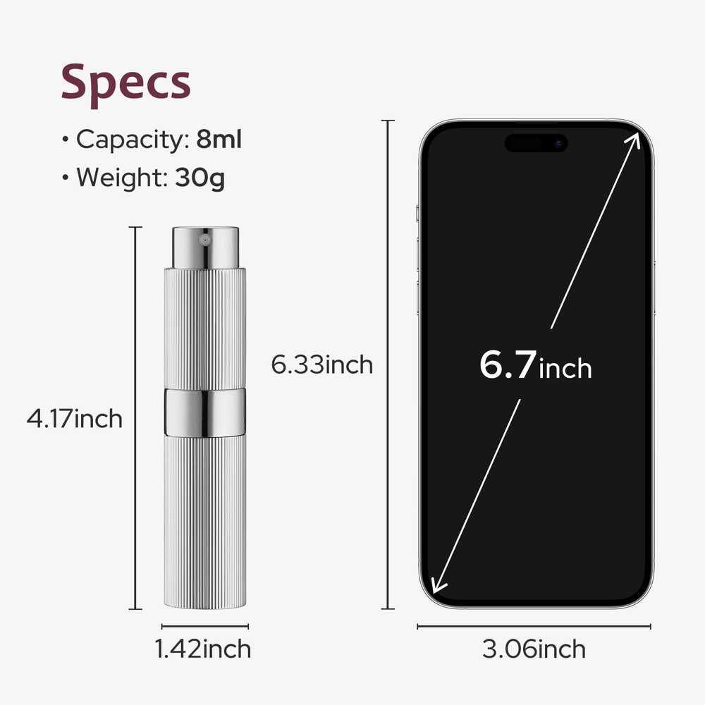 LISAPACK 8ml Travel Refillable Perfume Atomizer Spray Bottle Portable