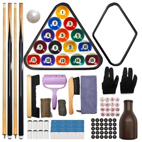 95pcs Pool Table Accessories Set - Balls, Triangle, Rack, Cue, Chalk, Tips,