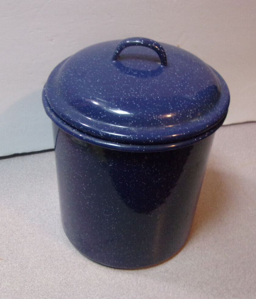 Blue Enamel Pot Container w/ Lid 6"