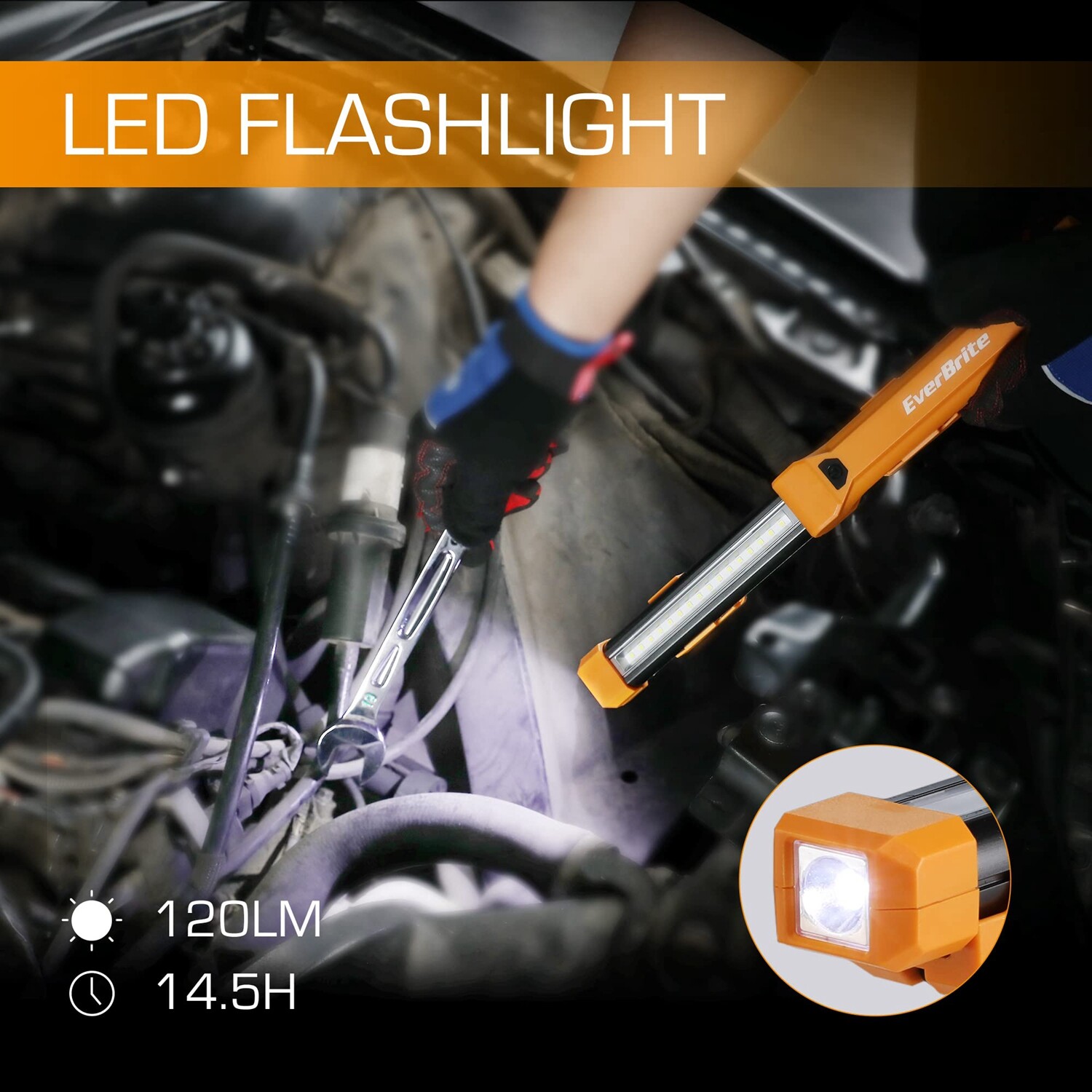 EverBrite 2-Pack 1000LM LED Work Light with 4 Lighting Modes for Car Repair