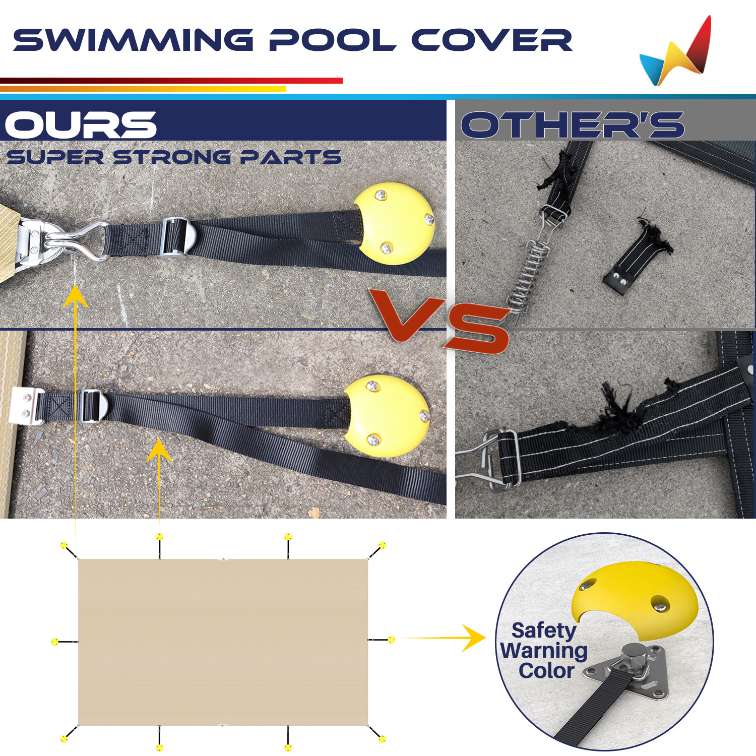 Inground Swimming Pool Cover Rectangle Heavy Duty Safety Winter Mesh Cover Beige