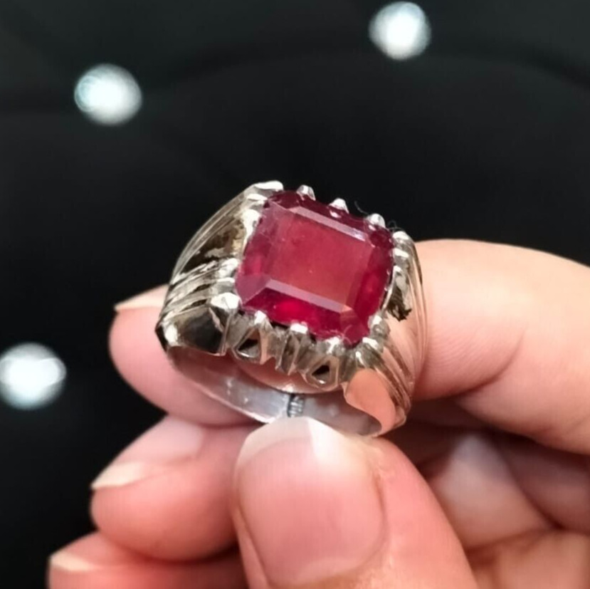 Natural Ruby Ring Square Cut Ruby Stone Afghani Ruby Ring Handmade Silver 925