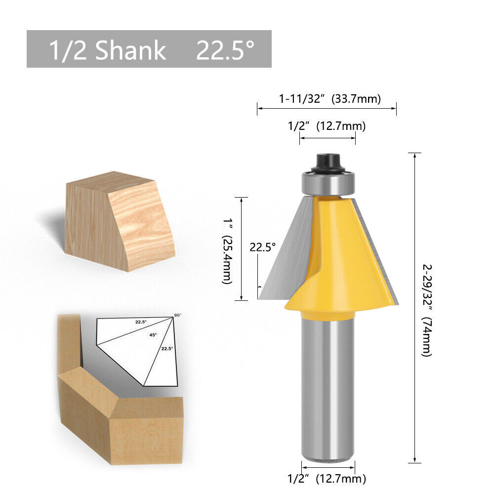 5 Bit Chamfer Edge Forming Router Bit Set - 1/2" Shank Woodworking Cutter