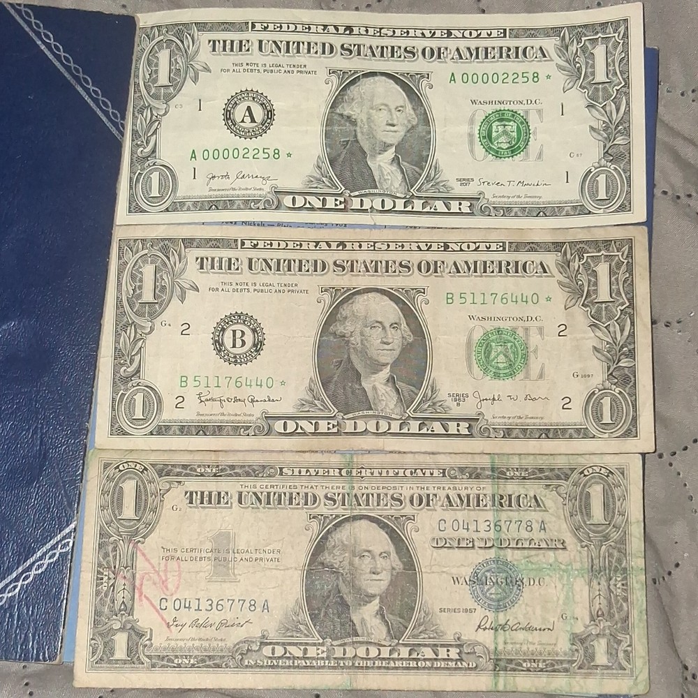 3 US $1 Error Banknotes with Blurred Portraits & Silver Certificate