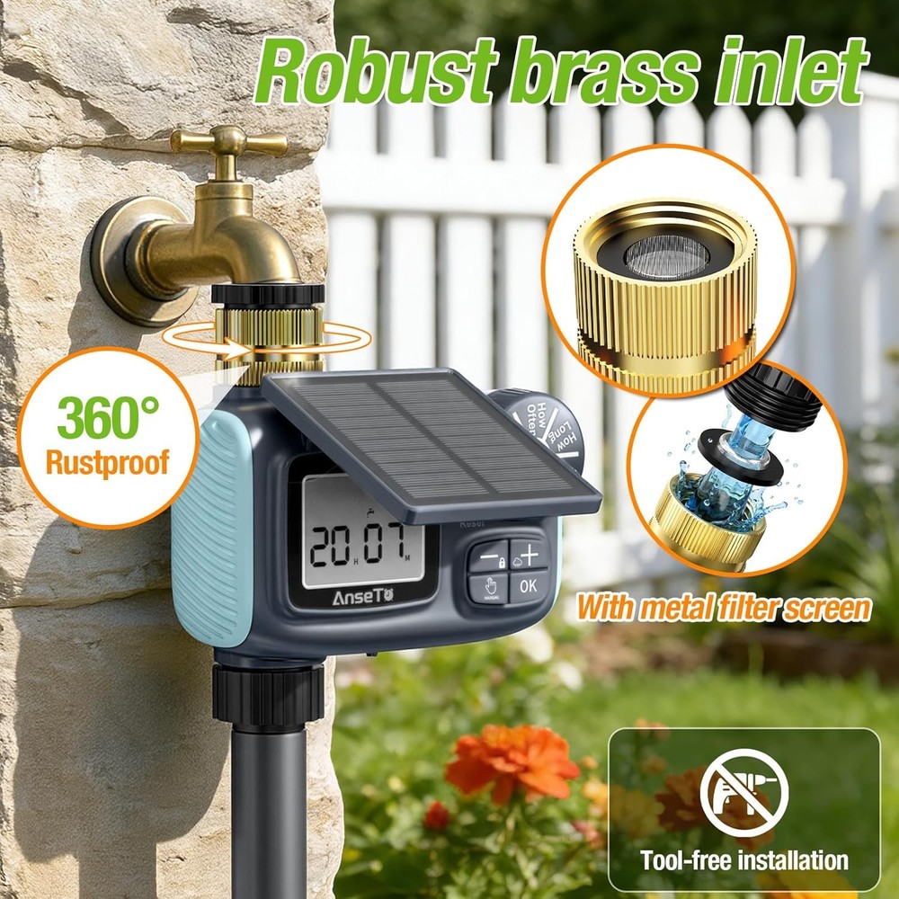 Solar Sprinkler Timer Rechargeable Water Timer Garden Hose, Programmable Faucet