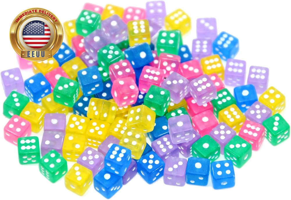 100 Assorted D6 Mini Tiny Dice Game Dot Square Dice for Casino Themed Activity,
