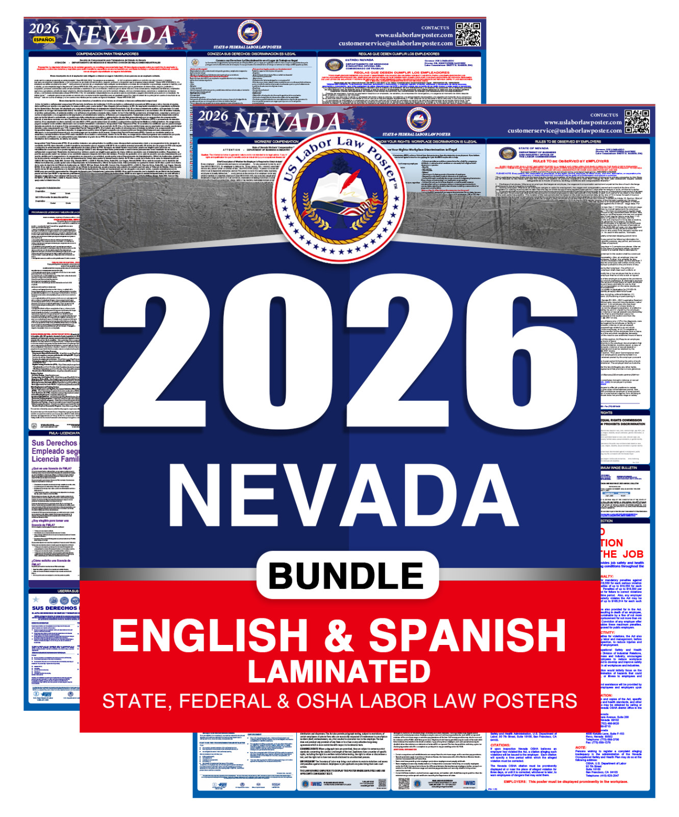 2026 Nevada NV LABOR LAW POSTER (Federal & State) Bundle Laminated