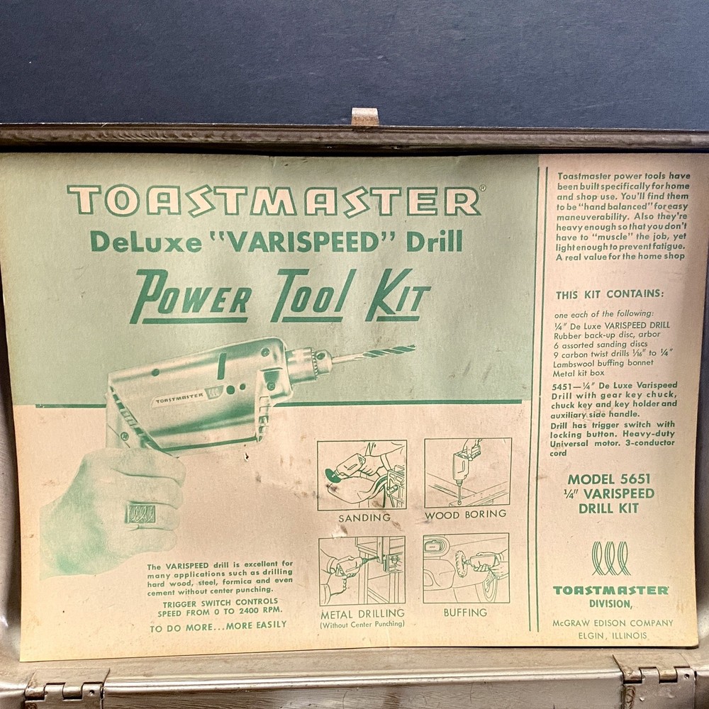 Toastmaster Varispeed Drill Model 5451 Power Tool Case Model 5651 Chuck Working