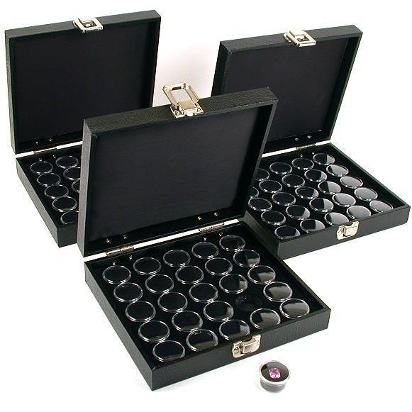 75 Gem Jars Black Display Tray Gemstone Travel Case
