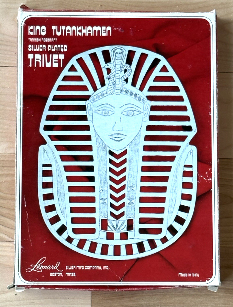 Vintage Leonard Silver Plate King Tut Egyptian Revival MCM Trivet w Original Box