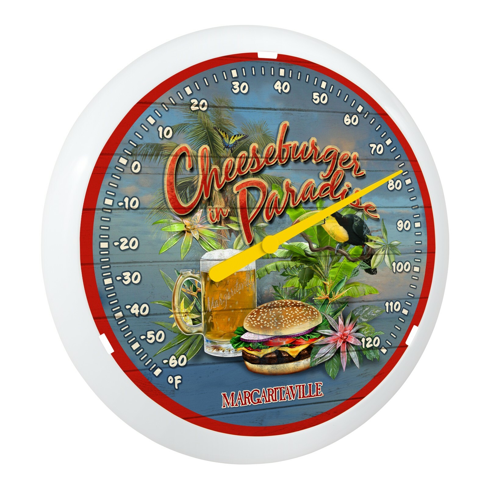 104-67667MV Margaritaville Cheeseburger 13.25" Indoor/Outdoor Dial Thermometer