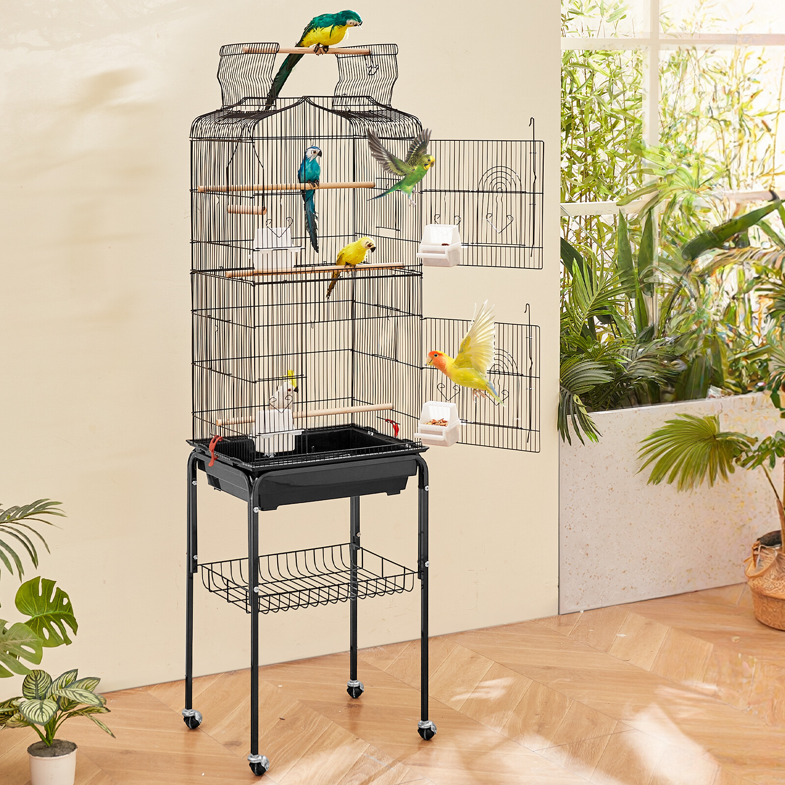 Large Bird Cage 62 in Rolling Metal Parakeet Cage for Cockatiels Parrot