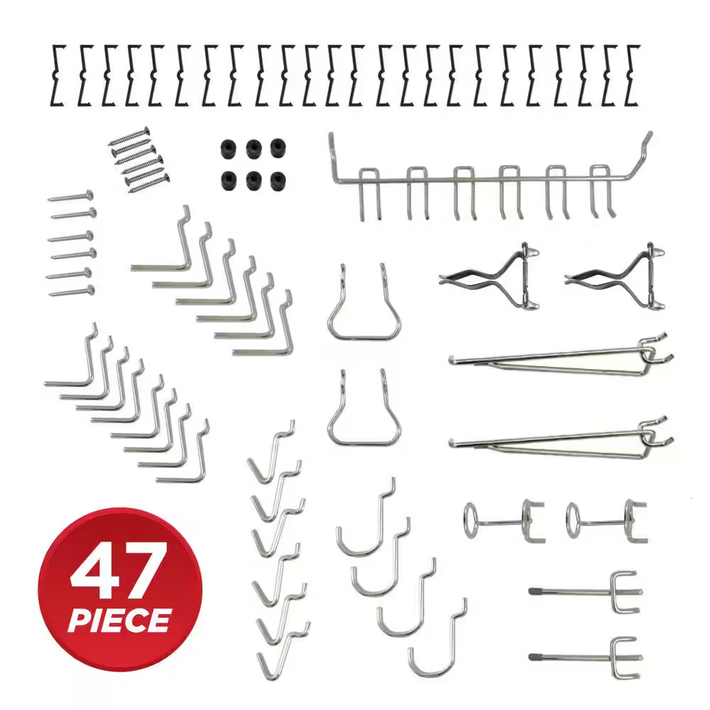 (47-Piece) 1/8 In. Metal Locking Pegboard Hook Assortment Kit