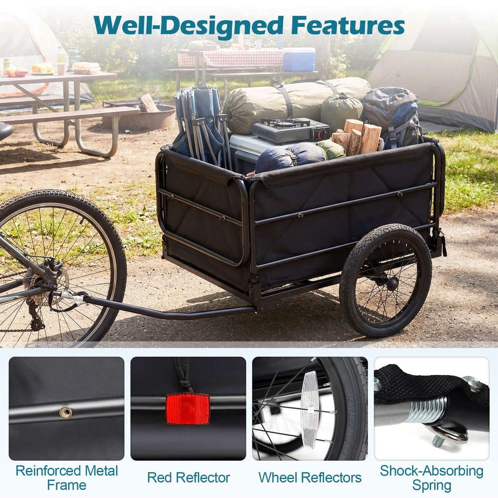 Bike Cargo Trailer, 220 LBS Metal Bicycle Wagon Cart w/Universal Hitch&16” Tires