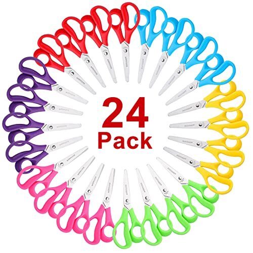 24Pack Sharp Scissors with Ergonomic Handle for Office Home School Sewing Fabric