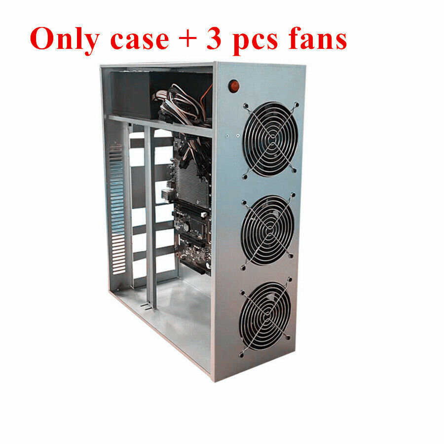 NEW 5 GPU Cards Open Air PC Mining Server Chassis Frame Case + 3Pcs Fans
