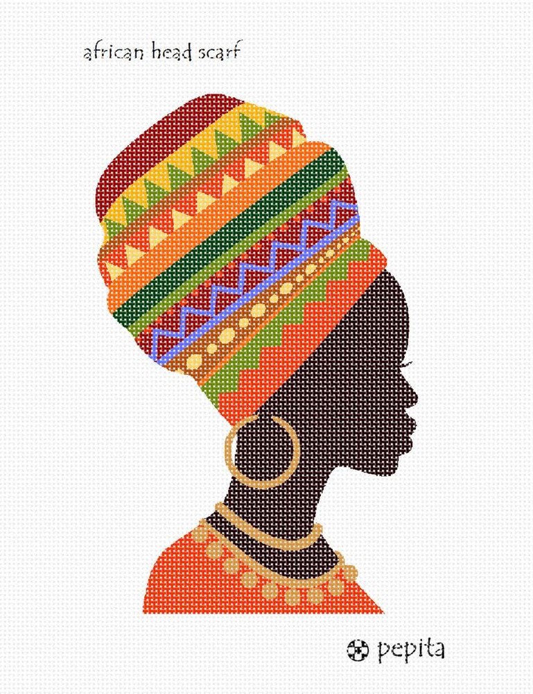 African Head Scarf Needlepoint Kit or Canvas