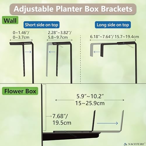 Window Box Brackets for Railing- 2 Pcs Adjustable Planter - Black 2 Pack